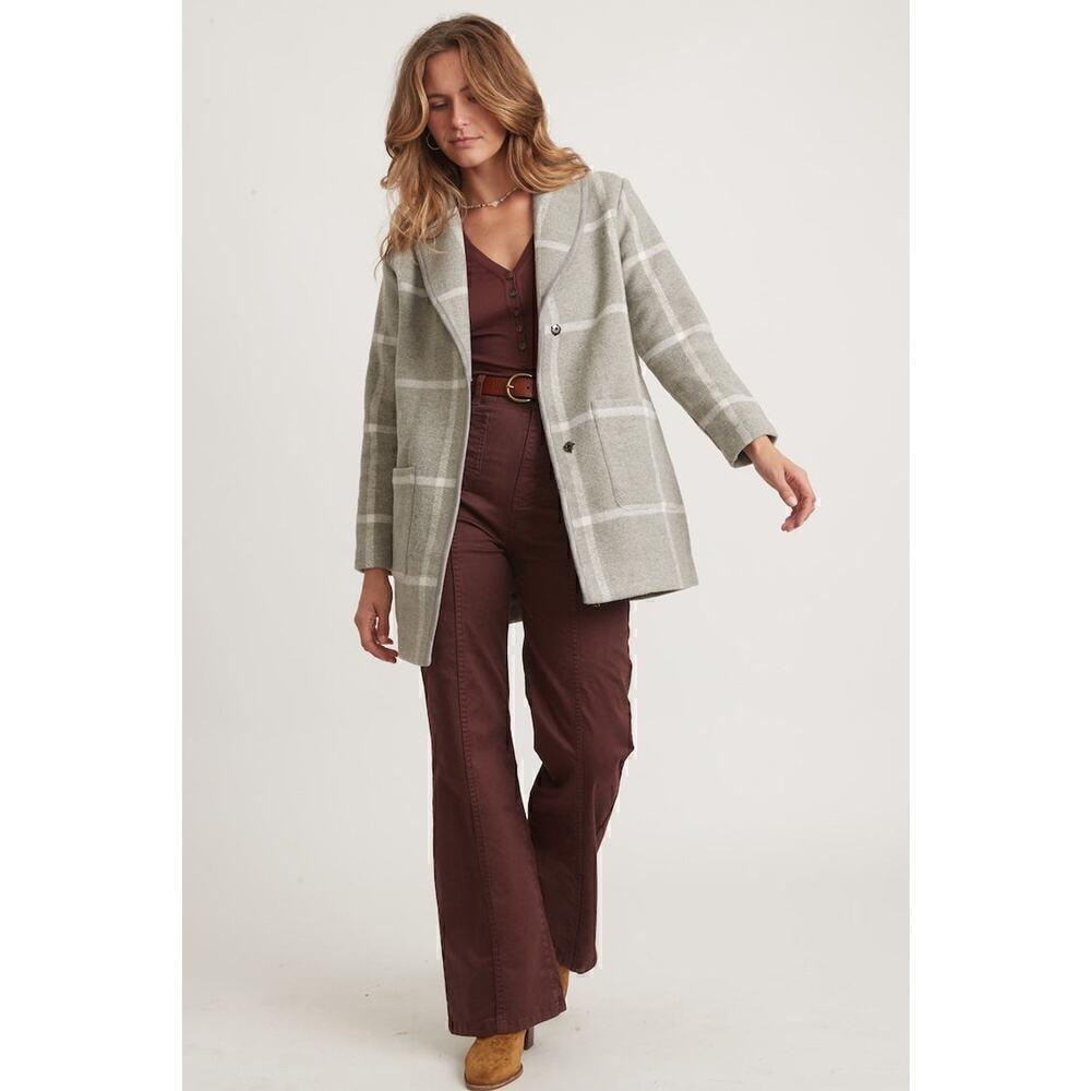 Marine Layer Liverpool Coatigan Shawl Collar Heather Grey Cream Windowpane  XlL